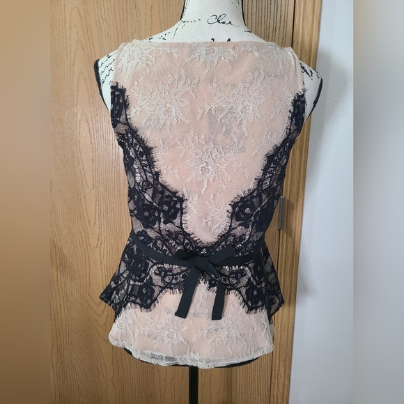 Loft Black Nude Lace Peplum Bow Back Tank Top - Picture 2 of 3